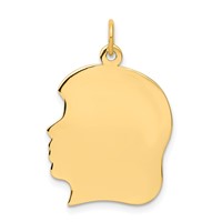 10K Yellow Gold Plain Large.018 Gauge Facing Right 19x 21mm Engravable Girl Head Charm view 3