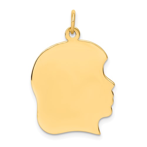 10K Plain Large .013 Gauge Facing Right 19x21mm Engravable Girl Head Charm