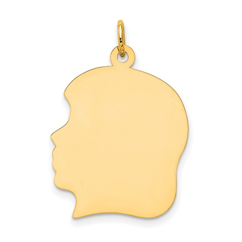 10K Plain Large .013 Gauge Facing Left 19x21mm Engravable Girl Head Charm
