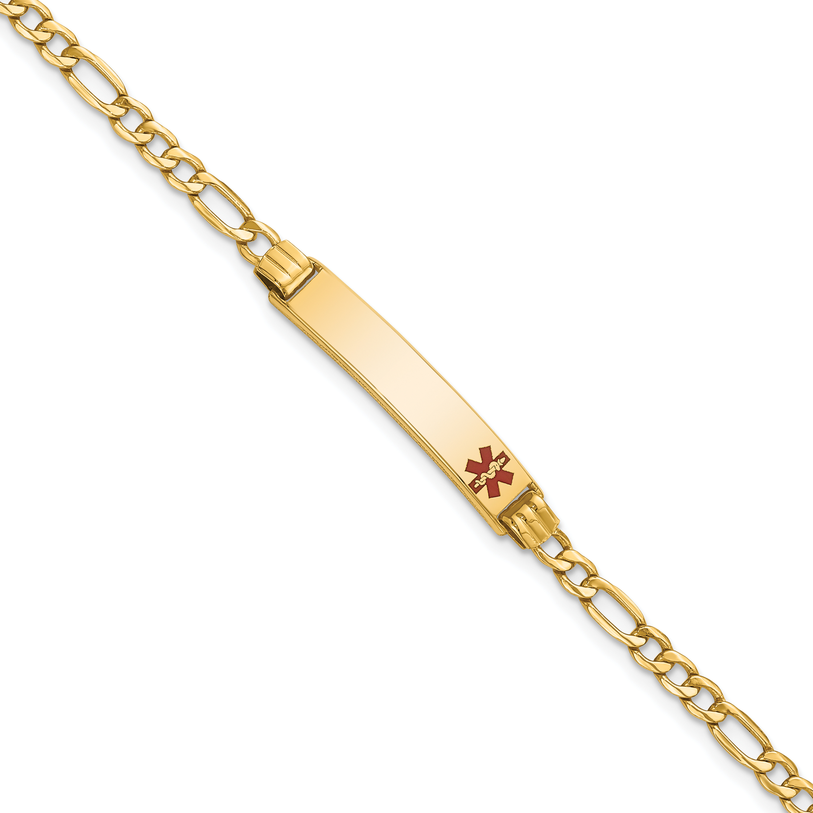 10k Semi-Solid Medical Polished Red Enamel Figaro ID Bracelet (10XM556FR-7)