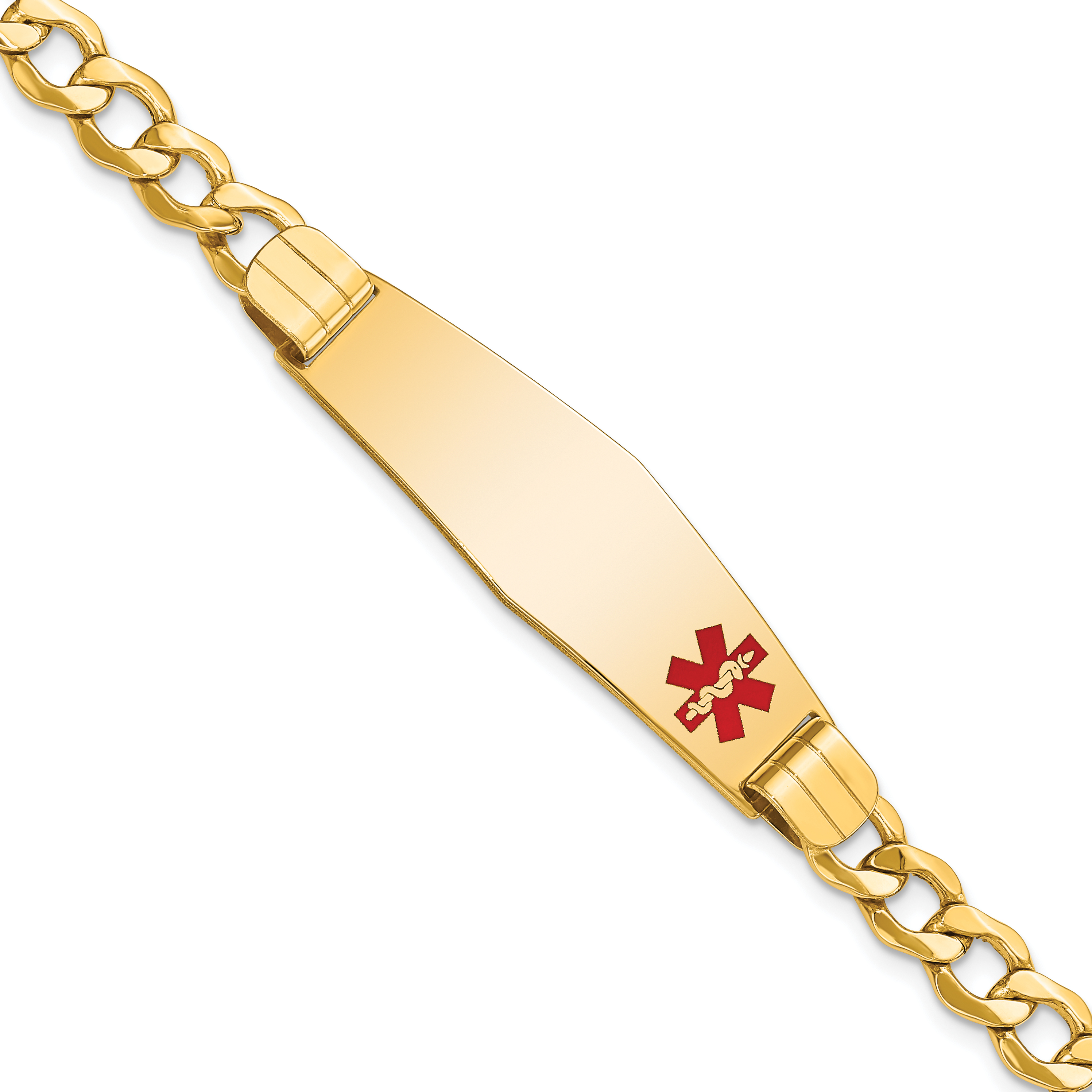10k Semi-solid Medical Soft Diamond Shape Red Enamel Curb Link ID Bracelet (10XM578FC-8)