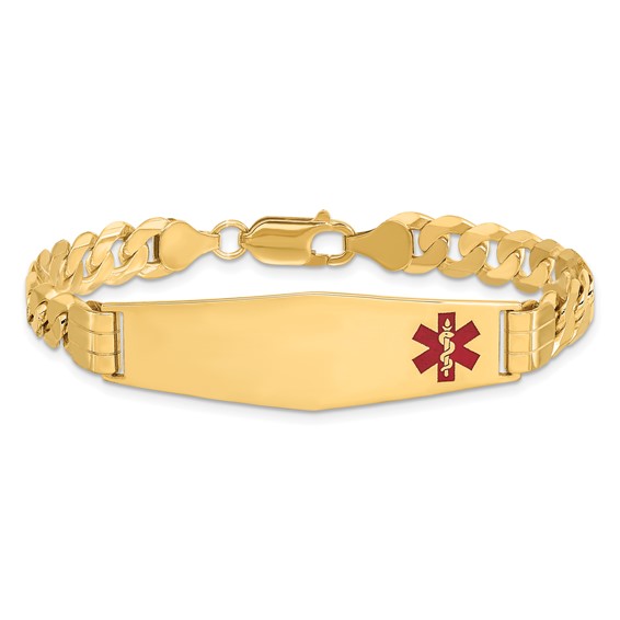 10k Medical Soft Diamond Shape Red Enamel Curb Link ID Bracelet