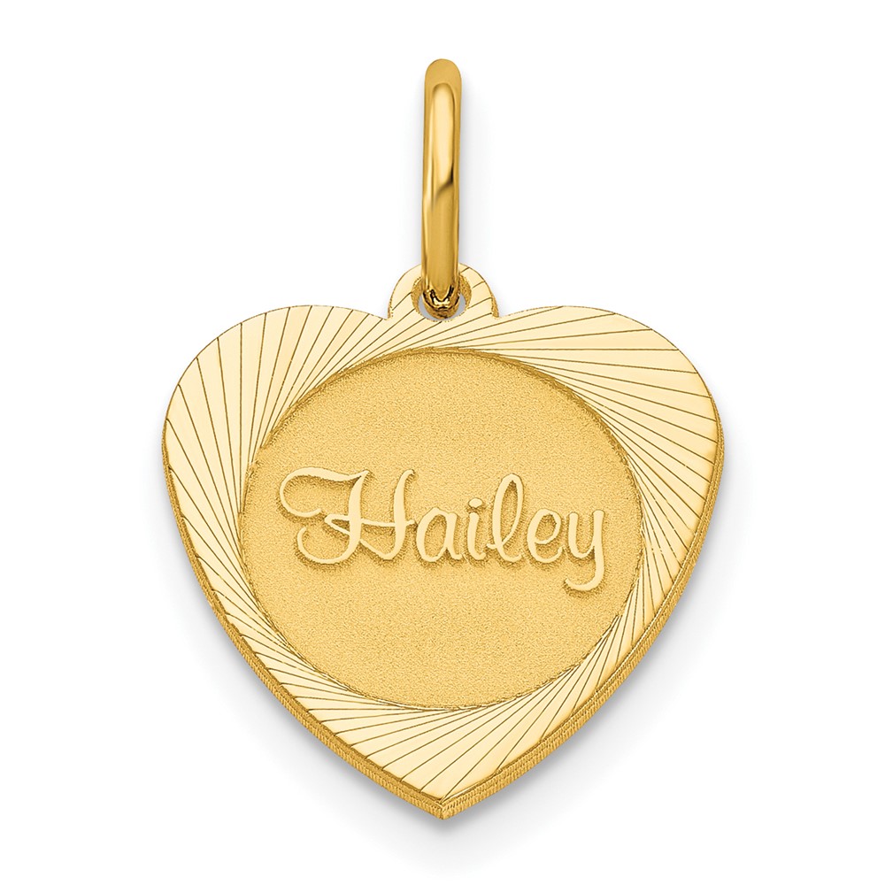 10K Small Yellow Gold Small Heart Disc Name Charm