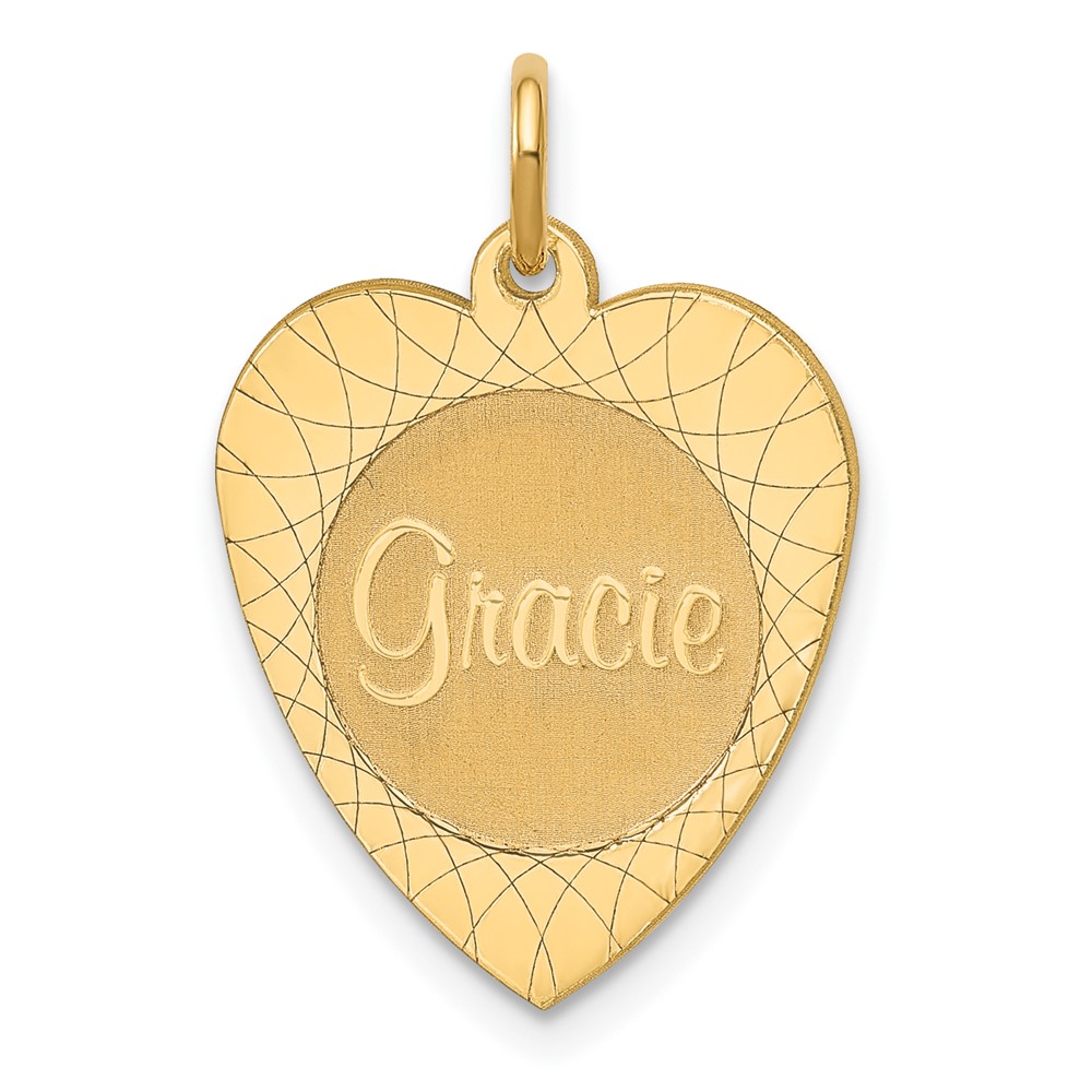 10K Small Yellow Gold Heart Disc Name Charm