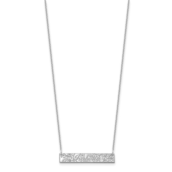 10k White Gold Name and Birth Flower Bar Necklace