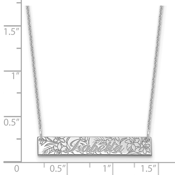 10k White Gold Name and Birth Flower Bar Necklace