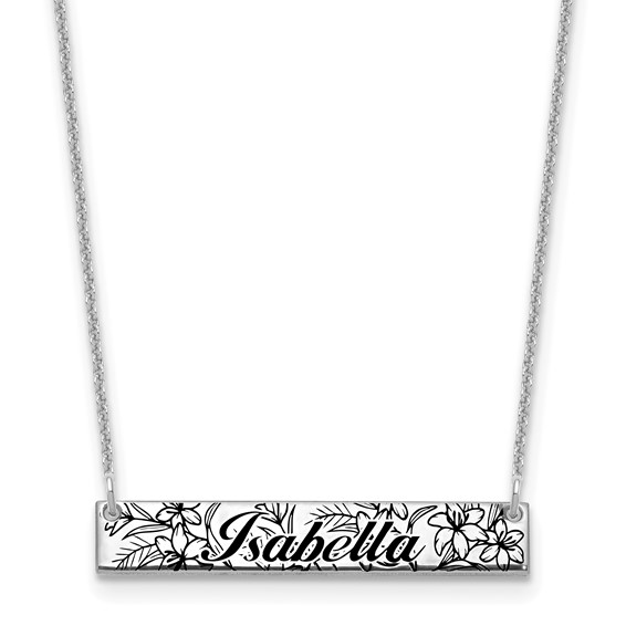 10k White Gold Name and Birth Flower Bar Necklace