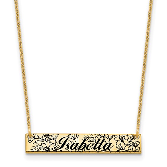 10k Yellow Gold Name and Birth Flower Bar Necklace