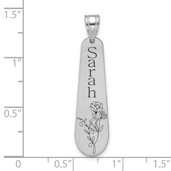 10k White Gold Brushed Name and Birth Flower Pendant