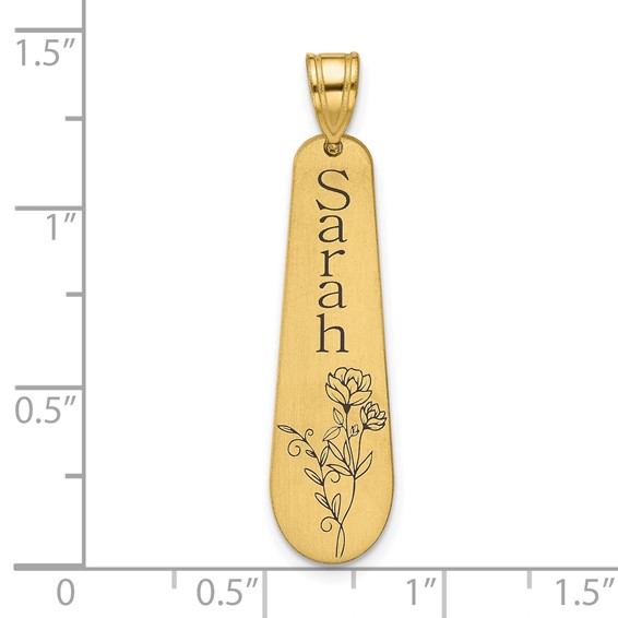 10k Yellow Gold Brushed Name and Birth Flower Pendant
