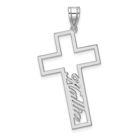 10k White Gold Cut Out Cross with Name Pendant