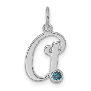 10k White Gold Initial with Birthstone Charm