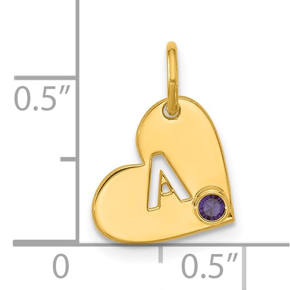 10k Yellow Gold Cut-out Initial Heart with Birthstone Charm