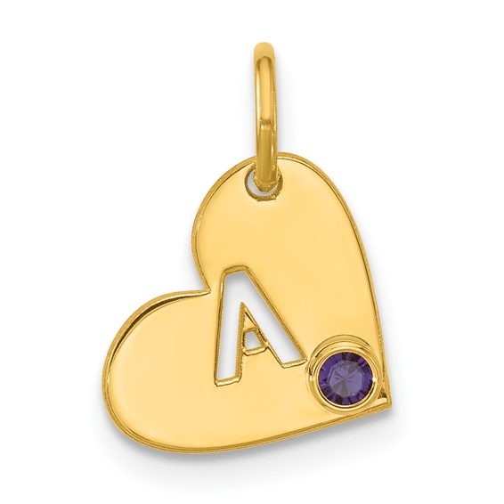 10k Yellow Gold Cut-out Initial Heart with Birthstone Charm