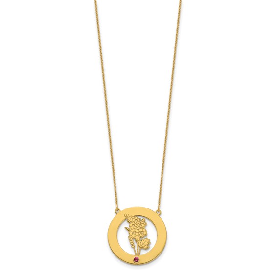 10k Yellow Gold Circle w/1 Birth Flower and Birthstone Necklace