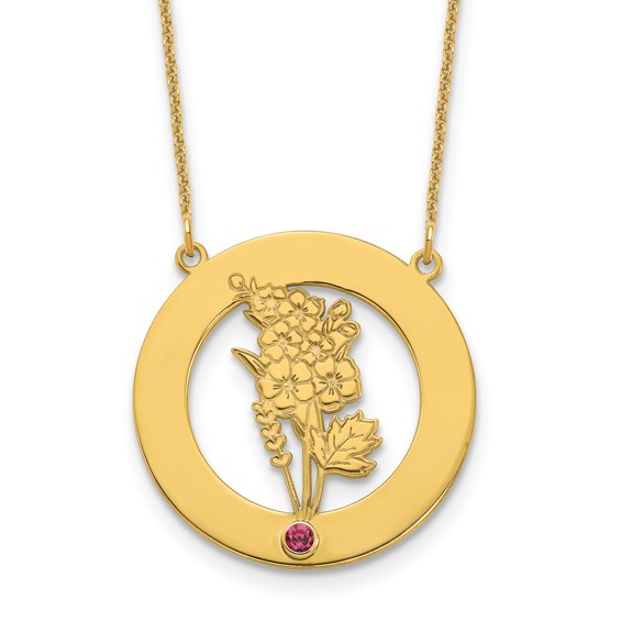 10k Yellow Gold Circle w/1 Birth Flower and Birthstone Necklace