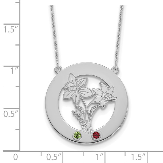 10k White Gold Circle w/2 Birth Flower and Birthstone Necklace