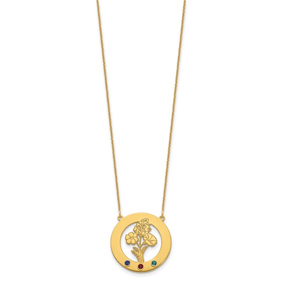 10k Yellow Gold Circle w/3 Birth Flower and Birthstone Necklace