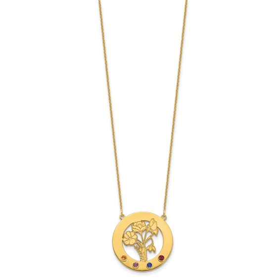 10k Yellow Gold Circle w/4 Birth Flower and Birthstone Necklace