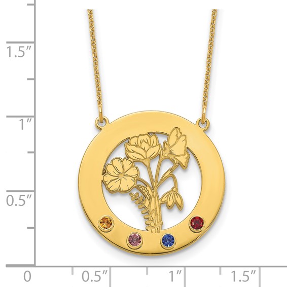 10k Yellow Gold Circle w/4 Birth Flower and Birthstone Necklace