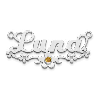 10k WG with 14k Rhod-plated Bezel Birthstone Flower Name Plate