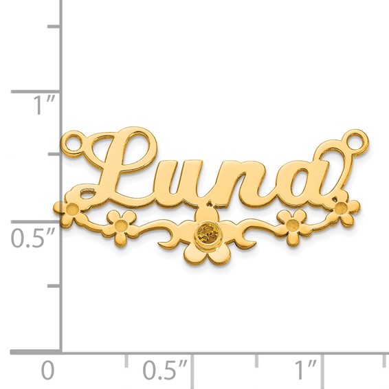 10k Yellow Gold with 14k Bezel Birthstone Flower Name Plate