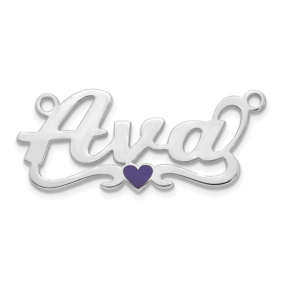 10k White Gold Epoxy Heart Name Plate