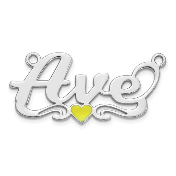 10k White Gold Epoxy Heart Name Plate