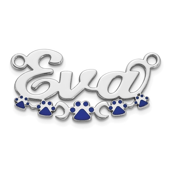10k White Gold Epoxy Paw Print Name Plate