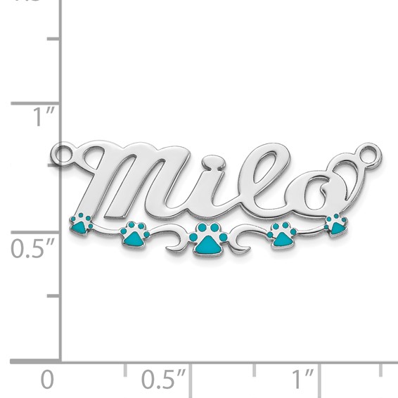 10k White Gold Epoxy Paw Print Name Plate