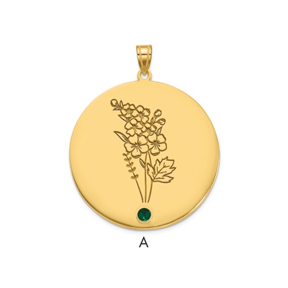 10k Yellow Gold Circle w/1 Birth Flower and Birthstone Pendant