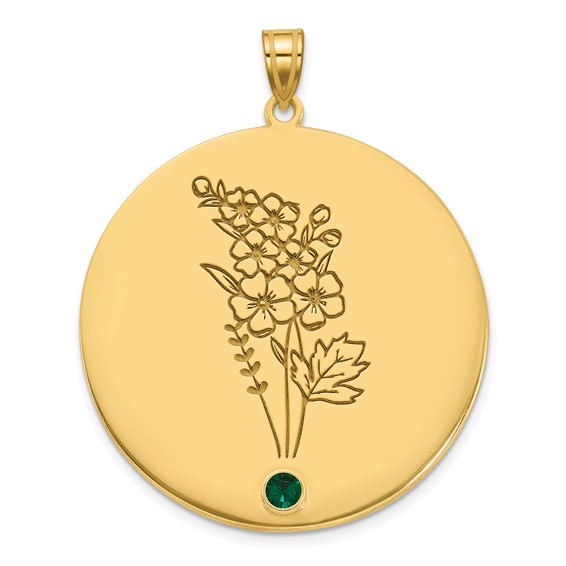 10k Yellow Gold Circle w/1 Birth Flower and Birthstone Pendant
