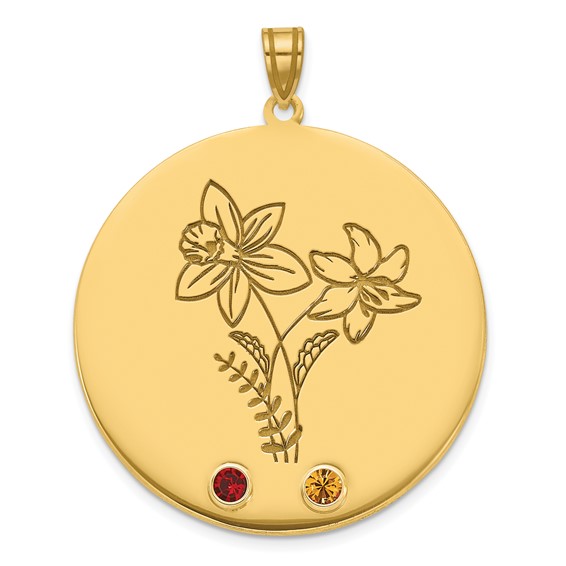 10k Yellow Gold Circle w/2 Birth Flower and Birthstone Pendant