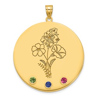 10k Yellow Gold Circle w/3 Birth Flower and Birthstone Pendant