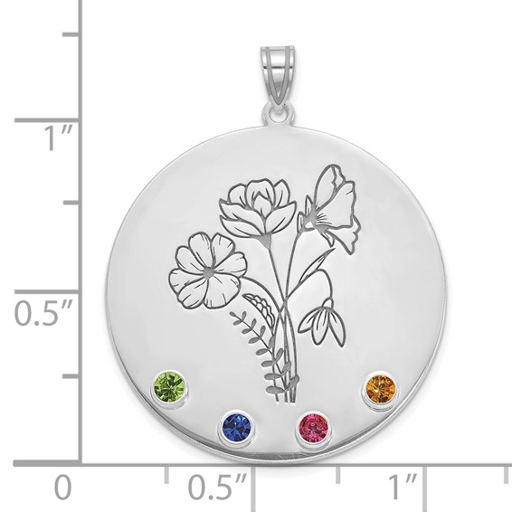 10k White Gold Circle w/4 Birth Flower and Birthstone Pendant