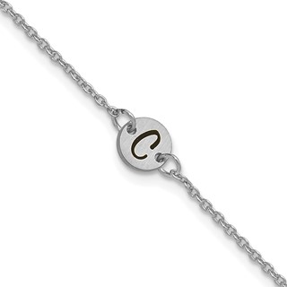 10k White Gold Brushed 1 Station Disc with Epoxy Initial Bracelet