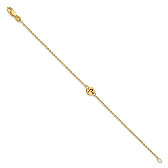 10k Yellow Gold Brushed 1 Station Disc with Epoxy Initial Bracelet