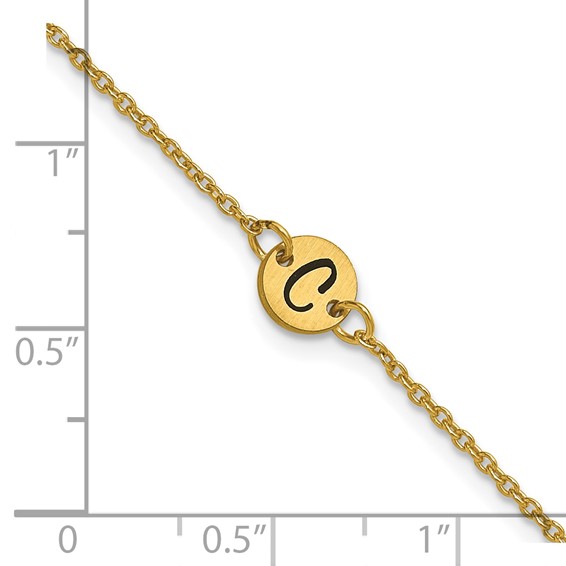10k Yellow Gold Brushed 1 Station Disc with Epoxy Initial Bracelet