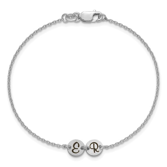 10k White Gold Brushed 2 Station Disc with Epoxy Initial Bracelet