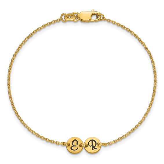 10k Yellow Gold Brushed 2 Station Disc with Epoxy Initial Bracelet