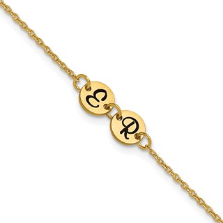 10k Yellow Gold Brushed 2 Station Disc with Epoxy Initial Bracelet