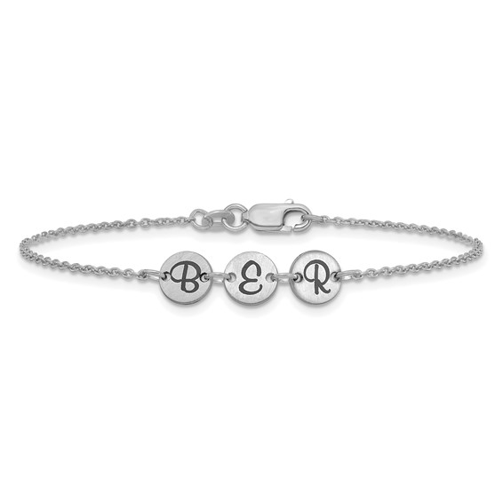 10k White Gold Brushed 3 Station Disc with Epoxy Initial Bracelet