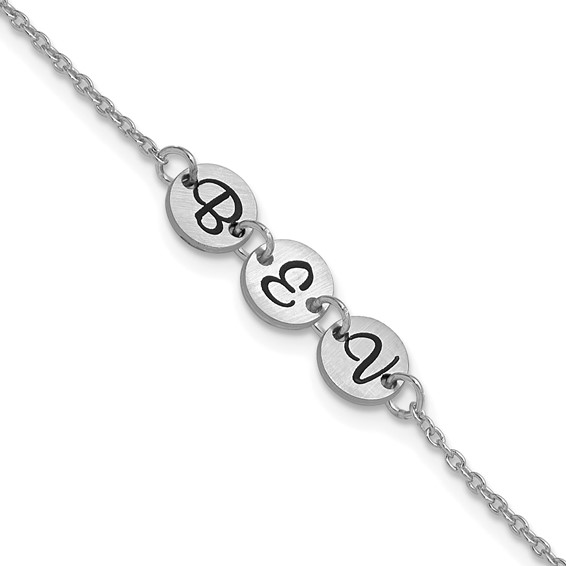 10k White Gold Brushed 3 Station Disc with Epoxy Initial Bracelet