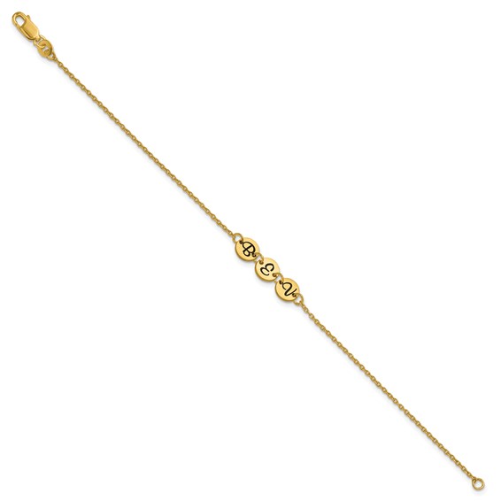 10k Yellow Gold Brushed 3 Station Disc with Epoxy Initial Bracelet