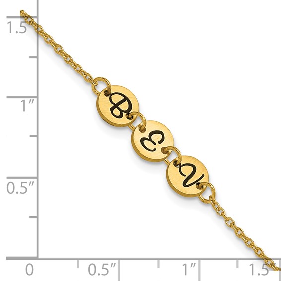 10k Yellow Gold Brushed 3 Station Disc with Epoxy Initial Bracelet