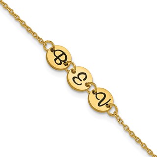 10k Yellow Gold Brushed 3 Station Disc with Epoxy Initial Bracelet