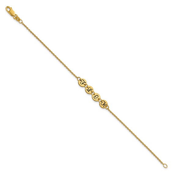 10k Yellow Gold Brushed 4 Station Disc with Epoxy Initial Bracelet