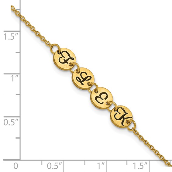 10k Yellow Gold Brushed 4 Station Disc with Epoxy Initial Bracelet