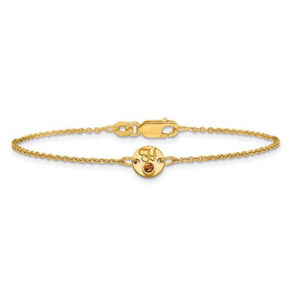 10k Yellow Gold 1 Disc with Initial and Birthstone Bracelet