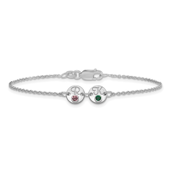 10k White Gold 2 Disc with Initial and Birthstone Bracelet
